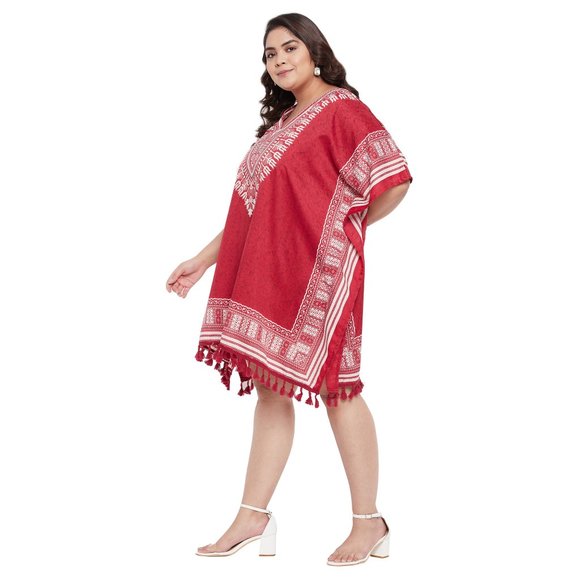 Dashiki Printed Red Polyester Short Caftan Tunic Dress for Women by Gypsie Blu - Picture 5 of 8